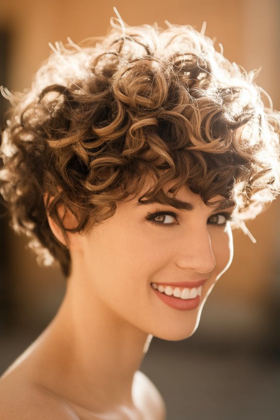 curly pixie hairstyle bangs