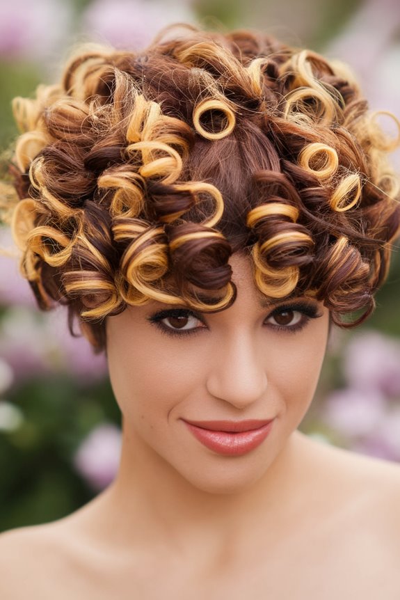 highlighted curly pixie cut