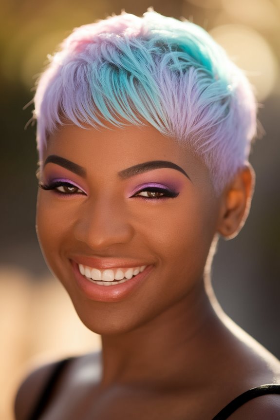vibrant highlighted pixie hair