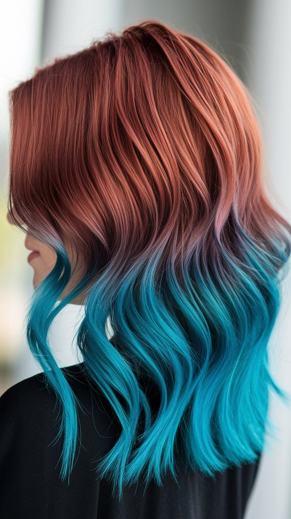 auburn hair with cyan tips