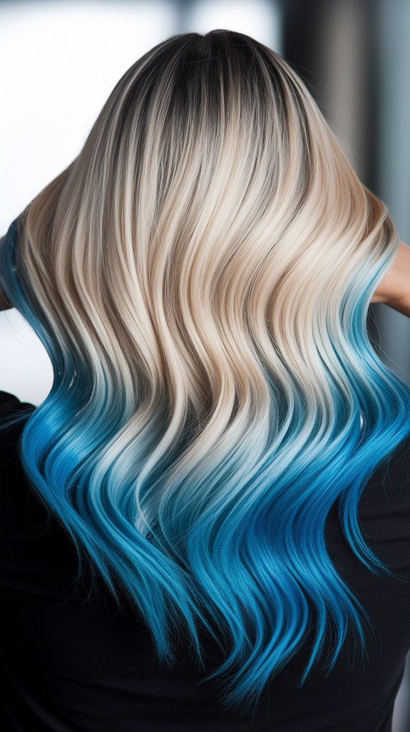blonde ombre with blue tips