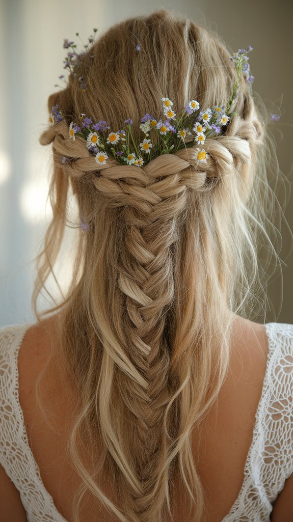 boho braided updo flowers