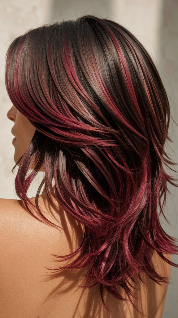 bold burgundy hair accents