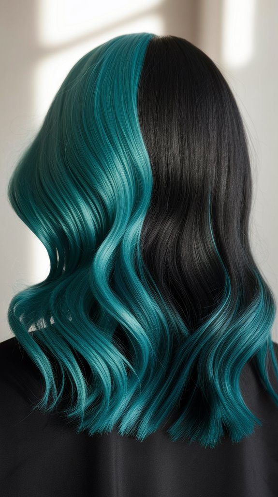 bold teal and black hairstyle