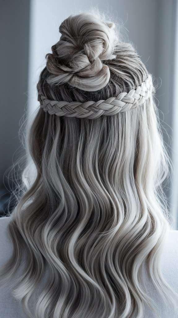 braided half up top knot