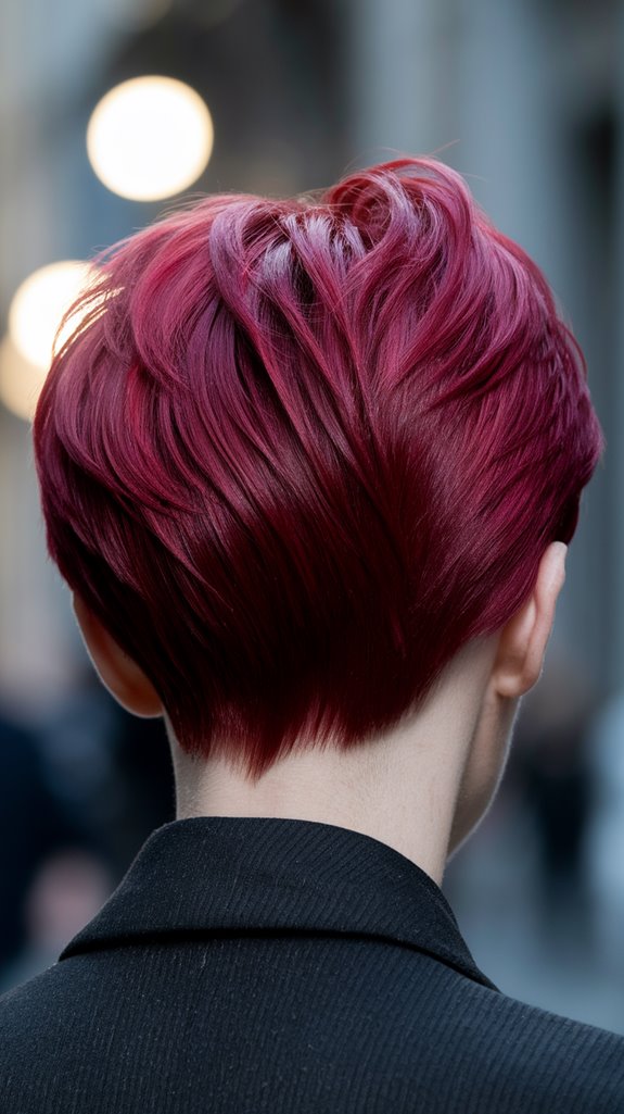 crimson tapered pixie hairstyle
