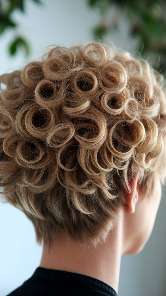 curly pixie haircut with bangs