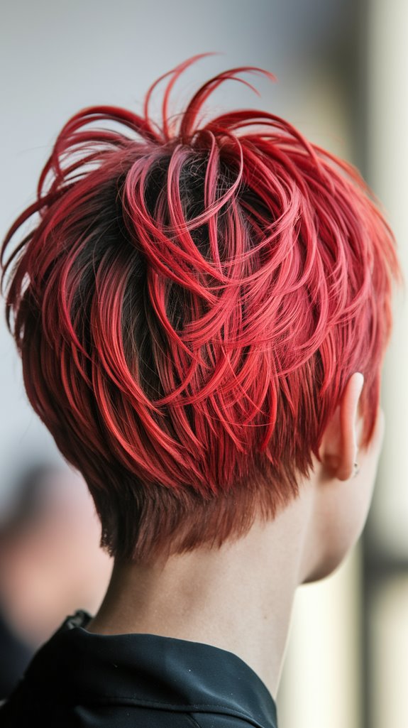 feathered red layered hairstyle