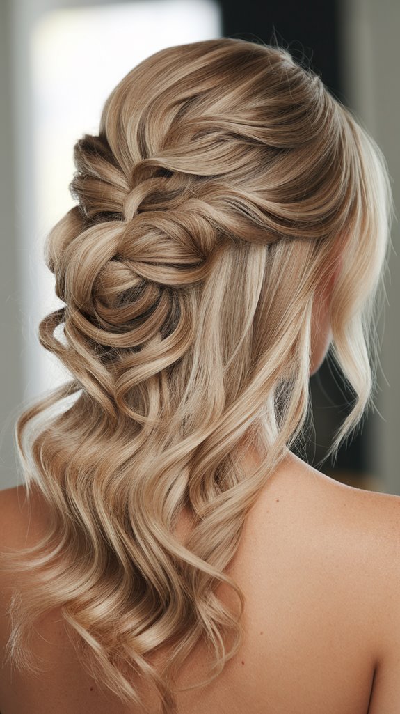 glamorous side swept updo waves