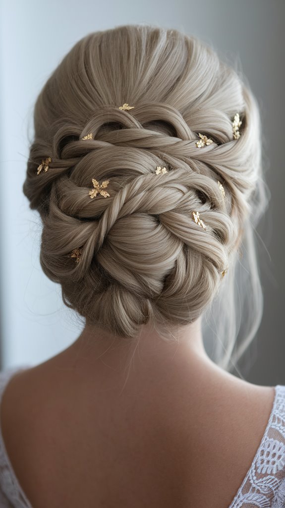 grecian updo with gold accents