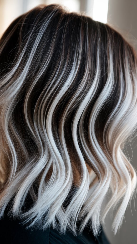 platinum accents brighten dark hair