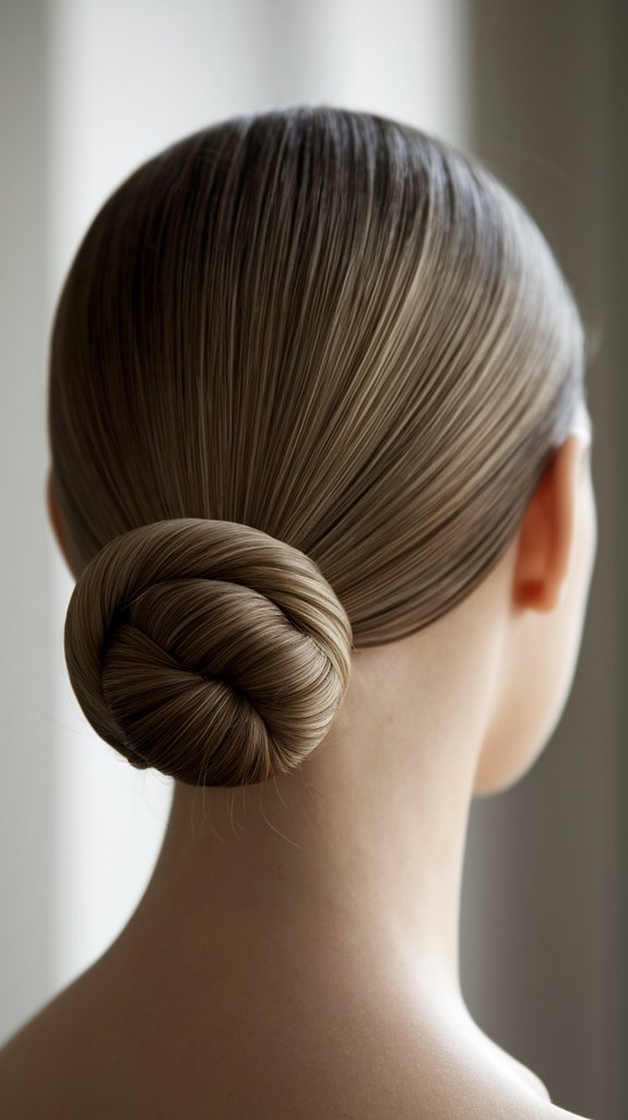 sleek middle part bun