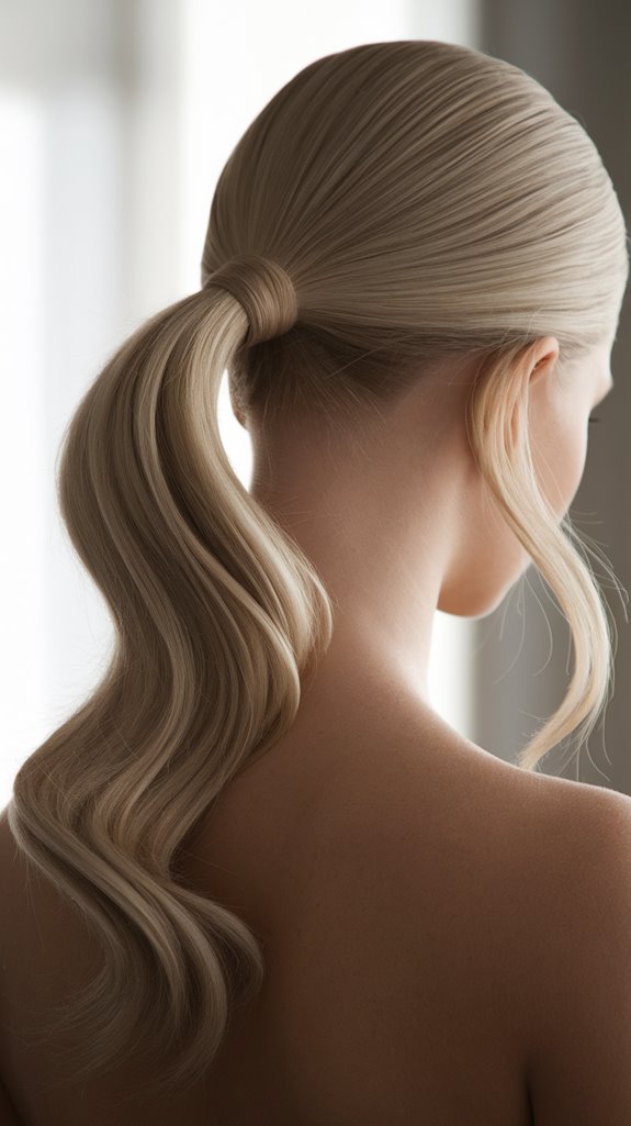 sleek ponytail with tendrils