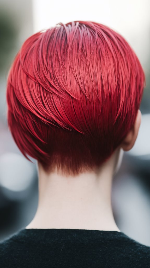 stylish red asymmetrical pixie