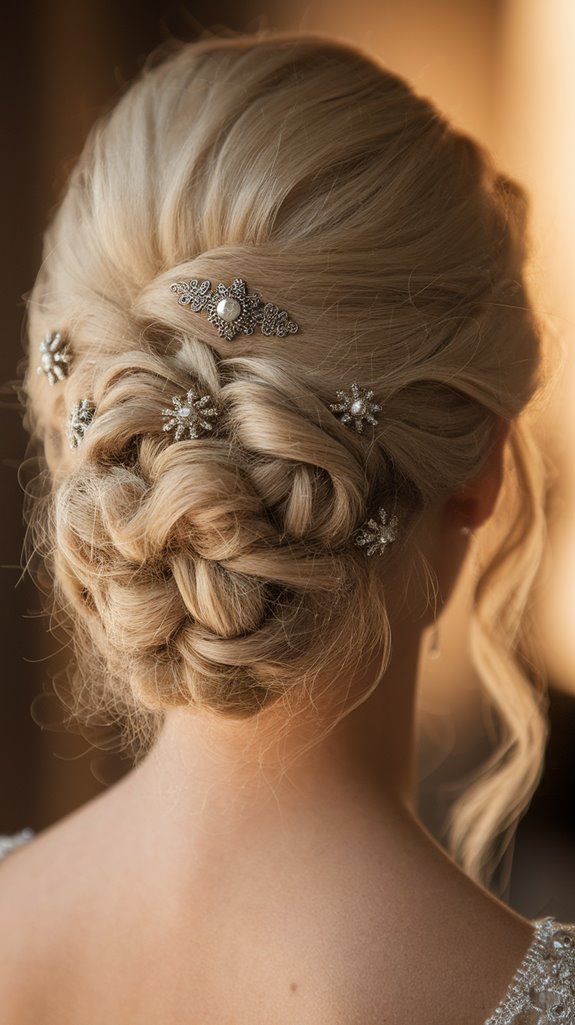 vintage brooch twisted updo